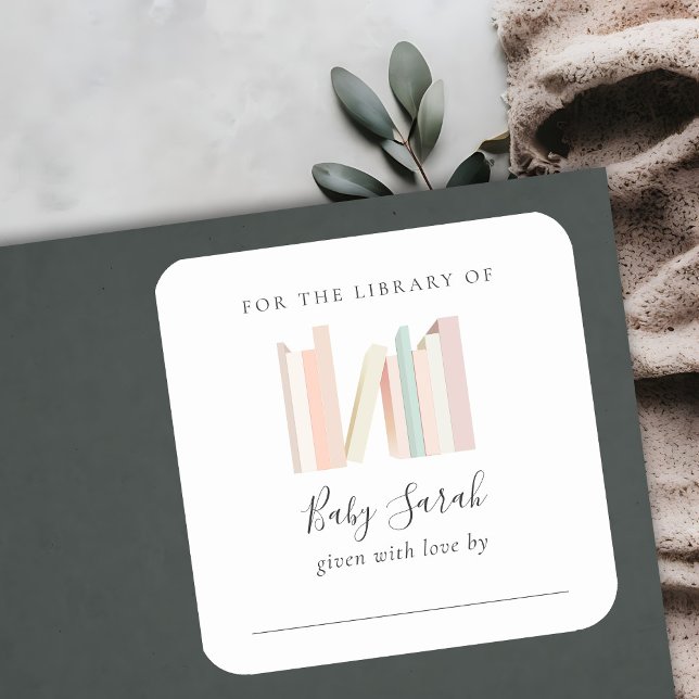 Adesivo Quadrado Chá de fraldas de Bookplate Simples e Bonito (Criador carregado)