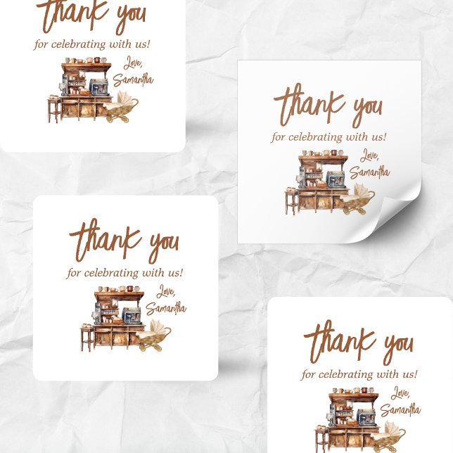 Adesivo Quadrado Chá de fraldas de café bebê (Coffee Baby Shower Sticker)