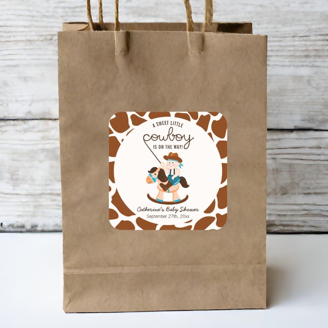 Adesivo Quadrado Chá de fraldas de Carneiros Rochosos do Cowboy Oci (Criador carregado)