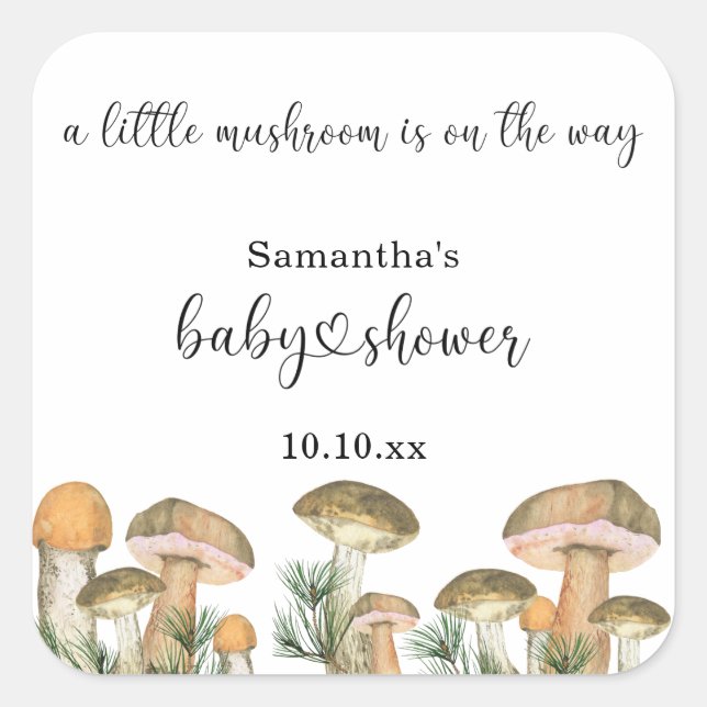 Adesivo Quadrado Chá de fraldas de cogumelos florestais de aquarela (Frente)