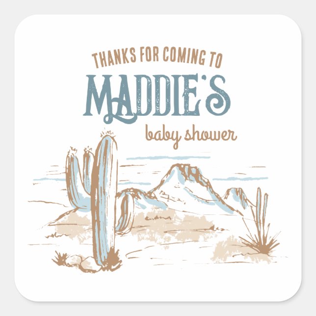 Adesivo Quadrado Chá de fraldas De Cowboy Obrigado (Frente)