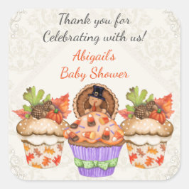 Adesivo Quadrado Chá de fraldas de Cupcake de Ação de Graças Person