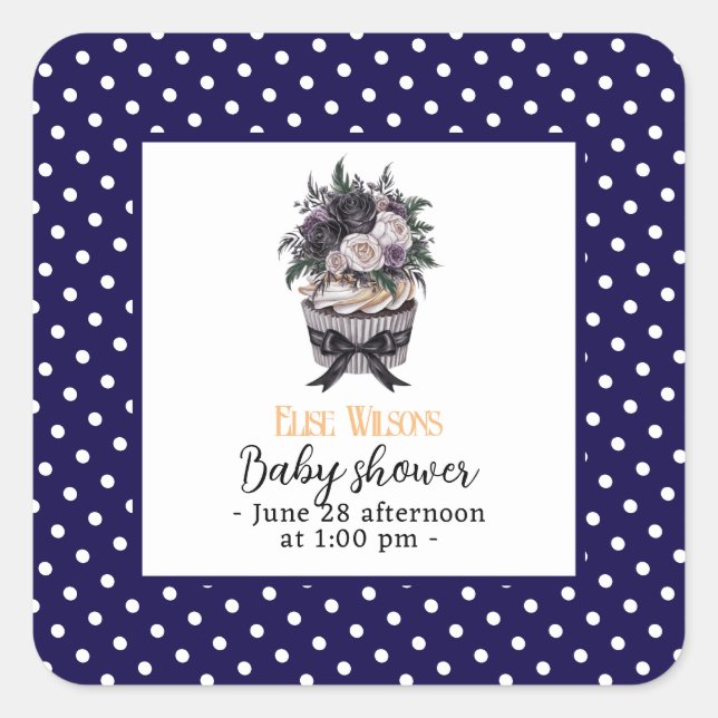 Adesivo Quadrado Chá de fraldas de cupcake de aquarela moderna2 (Frente)