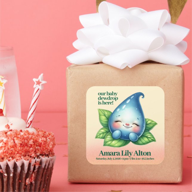 Adesivo Quadrado Chá de fraldas de Dewdrop de Bebê adormecido bonit (Festa)