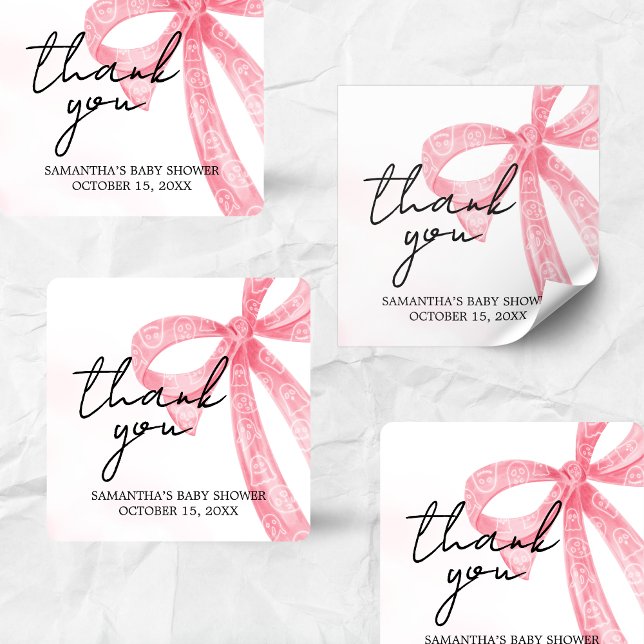 Adesivo Quadrado Chá de fraldas de Dia das Bruxas de Menina Rosa (Pink Bow Little Boo Coquette Halloween Baby Shower Sticker)