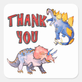 Adesivo Quadrado Chá de fraldas De Dinossauro De Aquarela Obrigado