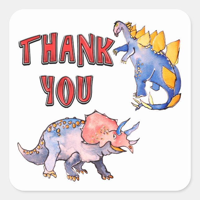 Adesivo Quadrado Chá de fraldas De Dinossauro De Aquarela Obrigado (Frente)
