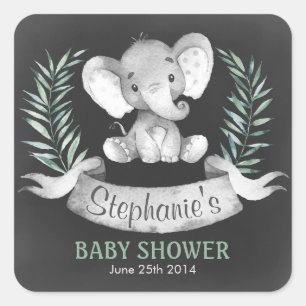 Adesivo Quadrado Chá de fraldas de Elefante de Aquarela Chalkboard