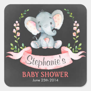 Adesivo Quadrado Chá de fraldas de Elefante de Aquarela Chalkboard