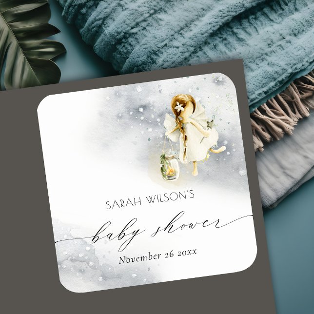 Adesivo Quadrado Chá de fraldas de Fada de Leitura Magnética de Lei (Criador carregado)