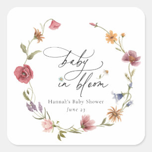 Adesivo Quadrado Chá de fraldas de flor selvagem