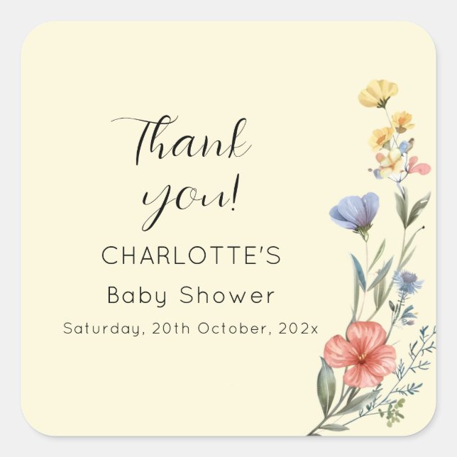 Adesivo Quadrado Chá de fraldas de flor selvagem (Frente)