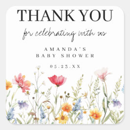Adesivo Quadrado Chá de fraldas De Flor Selvagem Obrigado