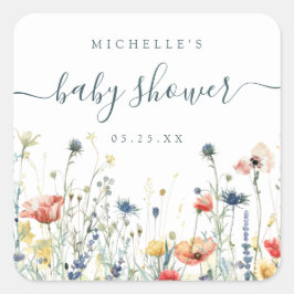 Adesivo Quadrado Chá de fraldas de flor selvagem vibrante