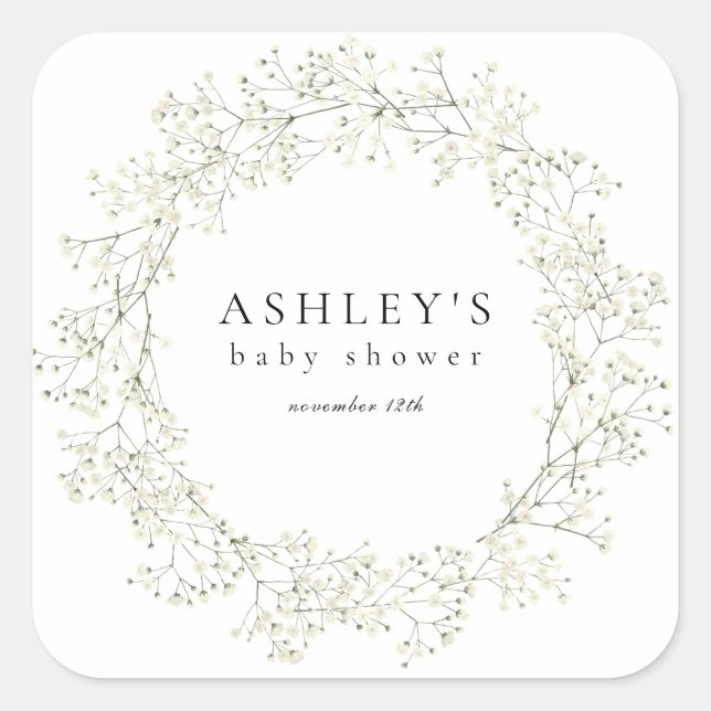 Adesivo Quadrado Chá de fraldas de Flores de Respiração do Bebê (Frente)