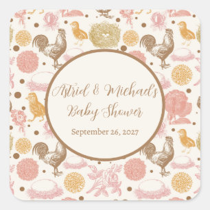 Adesivo Quadrado Chá de fraldas De Galinha Em Breve