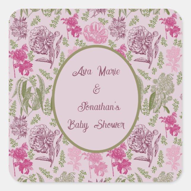 Adesivo Quadrado Chá de fraldas de Garota Eucalyptus de Peony Botân (Frente)