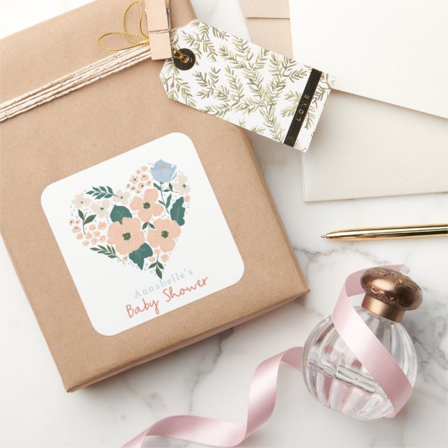 Adesivo Quadrado Chá de fraldas de Garota Floral Rosa (Presentear)