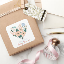 Adesivo Quadrado Chá de fraldas de Garota Floral Rosa