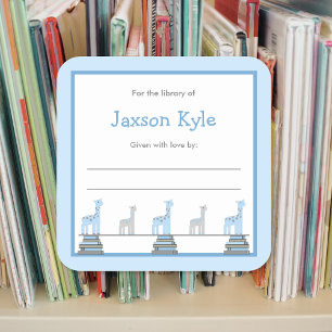 Adesivo Quadrado Chá de fraldas de Garoto Girafa Azul