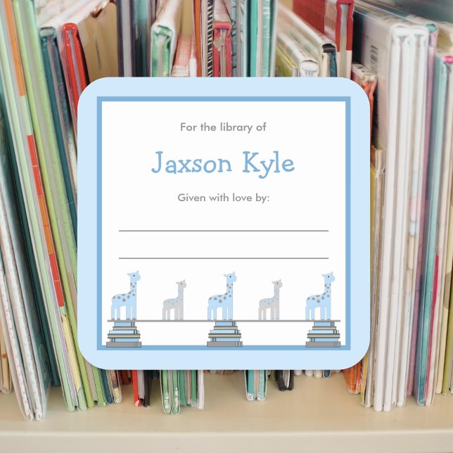 Adesivo Quadrado Chá de fraldas de Garoto Girafa Azul (Criador carregado)