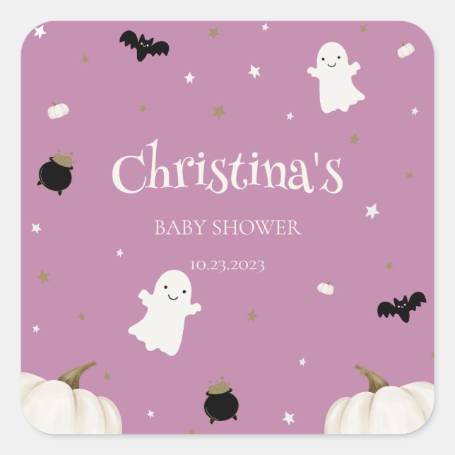 Adesivo Quadrado Chá de fraldas de Halloween (Frente)