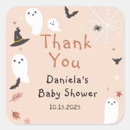 Adesivo Quadrado Chá de fraldas De Halloween De Boo Bonito