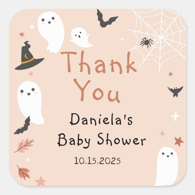 Adesivo Quadrado Chá de fraldas De Halloween De Boo Bonito (Frente)