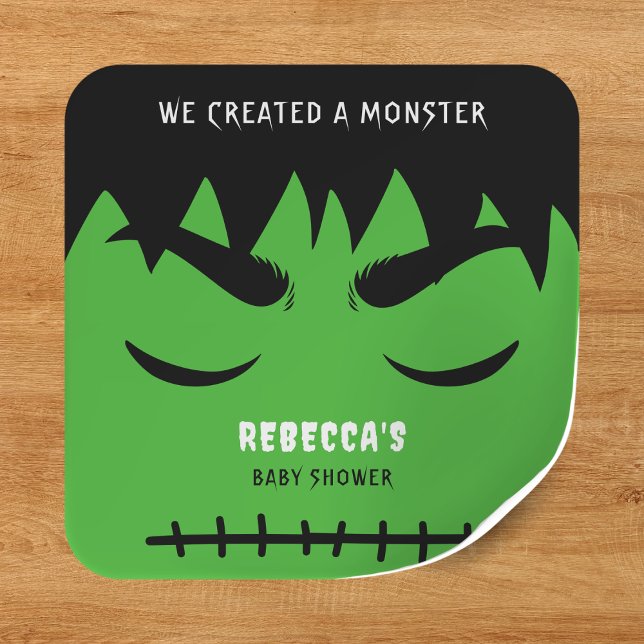 Adesivo Quadrado Chá de fraldas de Halloween do Monstro Frankenstei (Frankenstein Monster Halloween Baby Shower Square Sticker
)