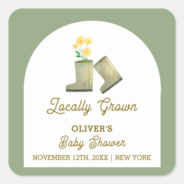 Adesivo Quadrado Chá de fraldas de Inicializações Florais Verde Sag (Frente)