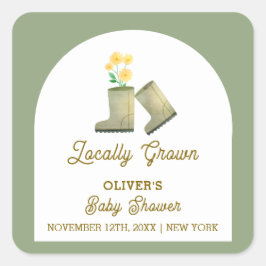 Adesivo Quadrado Chá de fraldas de Inicializações Florais Verde Sag