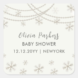 Adesivo Quadrado Chá de fraldas de inverno com flocos de neve elega