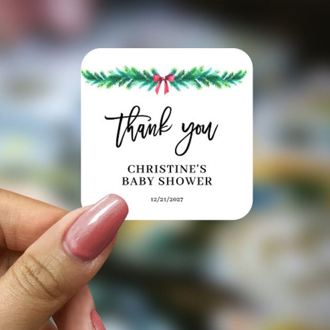 Adesivo Quadrado Chá de fraldas de inverno de Natal (Criador carregado)