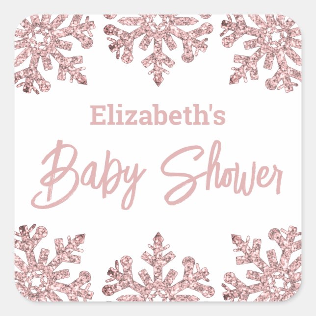 Adesivo Quadrado Chá de fraldas de inverno Dourado Floco de neve Ro (Frente)