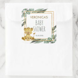 Adesivo Quadrado Chá de fraldas de Leão Safari Selvagem Adorável