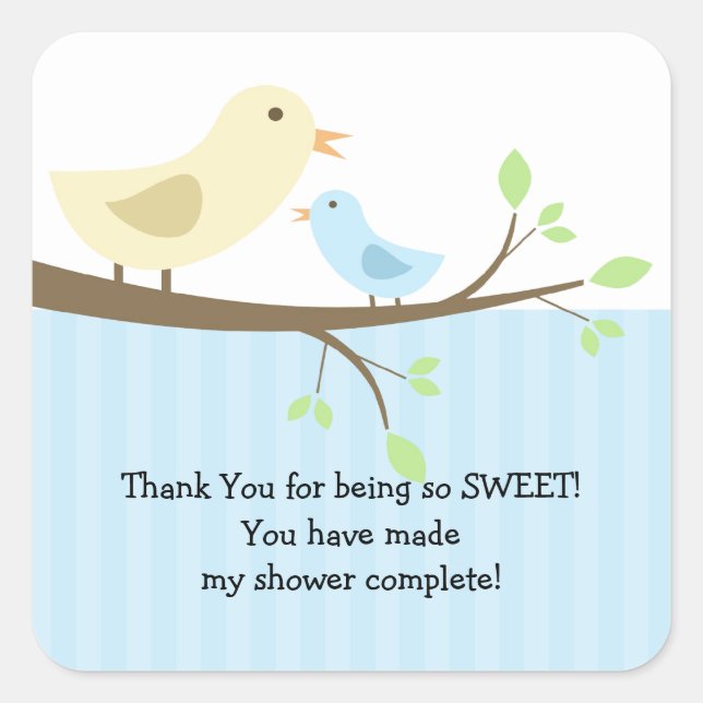 Adesivo Quadrado Chá de fraldas de Mama e Bebê Pássaro Praça-Praça! (Frente)