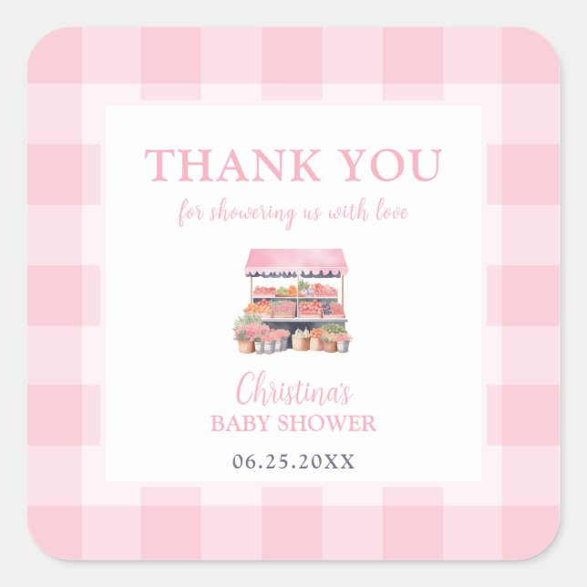 Adesivo Quadrado Chá de fraldas De Menina Cultivada Localmente Obri (Frente)