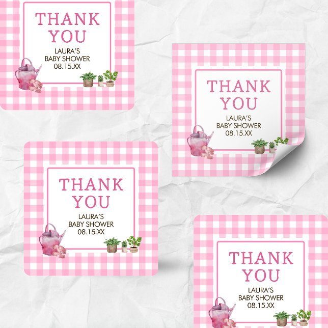 Adesivo Quadrado Chá de fraldas De Mercado Dos Agricultores Cultiva (Pink Farmers Market Locally Grown Baby Shower Square Sticker )