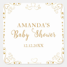 Adesivo Quadrado Chá de fraldas de Namorados Dourado Elegante Sweet