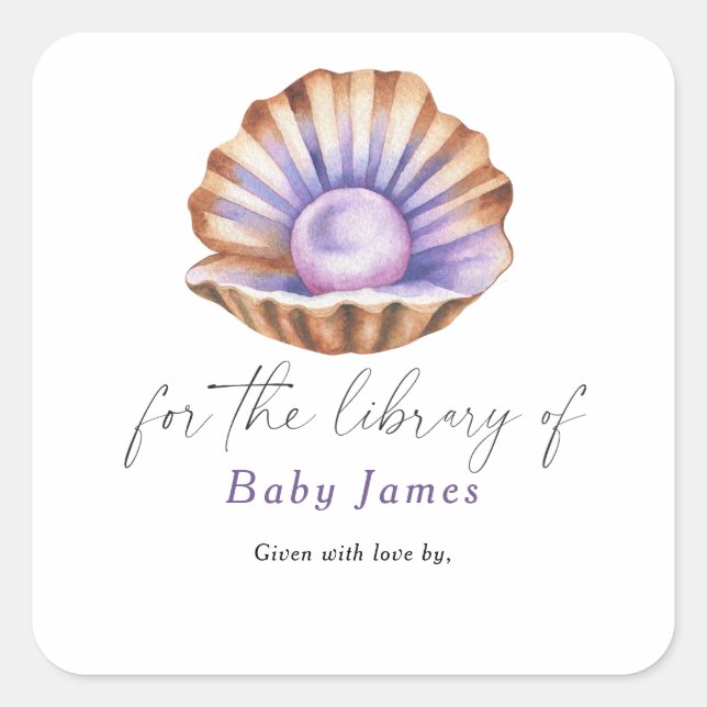 Adesivo Quadrado chá de fraldas de pérolas - Para a biblioteca de (Frente)