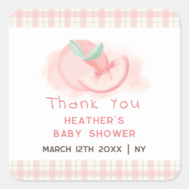 Adesivo Quadrado Chá de fraldas De Pêssego Gingham Rosa Muito Obrig