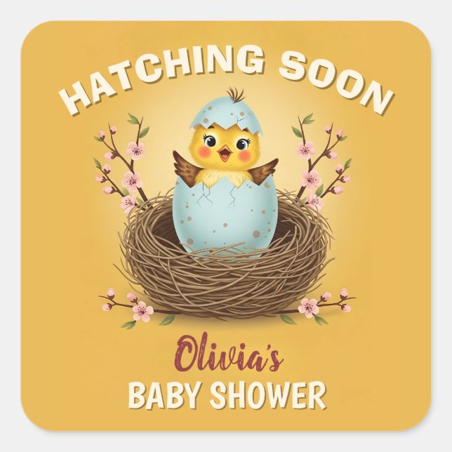 Adesivo Quadrado Chá de fraldas de Pintinho em breve (Frente)