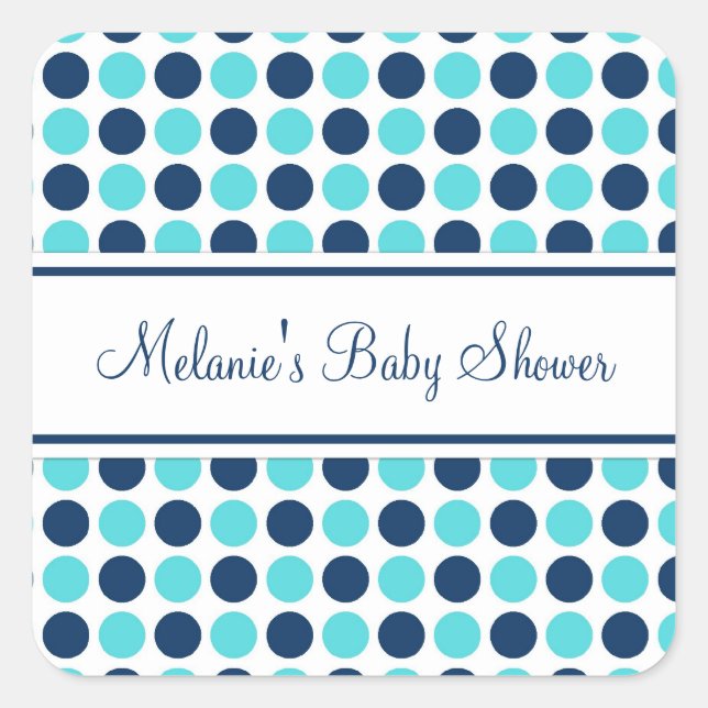 Adesivo Quadrado Chá de fraldas de Pontos Azuis (Frente)