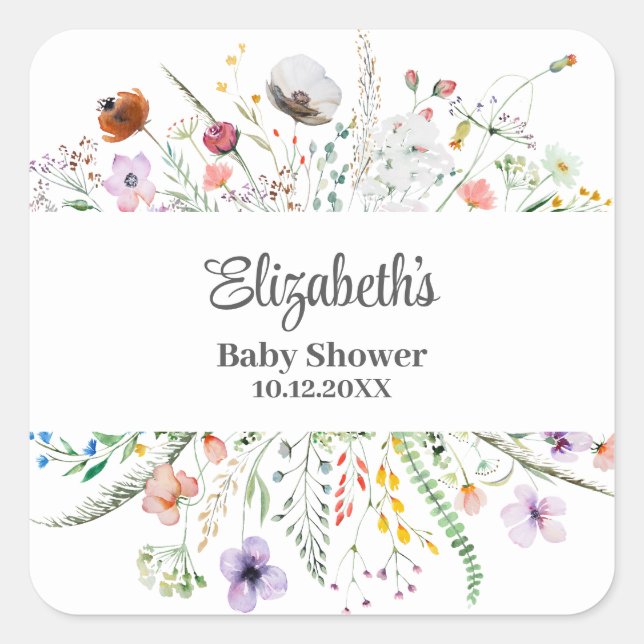 Adesivo Quadrado Chá de fraldas de Prados de Flores Selvagem (Frente)