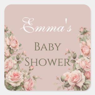 Adesivo Quadrado Chá de fraldas de Rosas Rosa-Rosa da Carruagem Pri