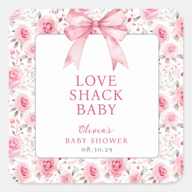Adesivo Quadrado Chá de fraldas de Shack de Amor Rosa-Coqueteira do (Frente)