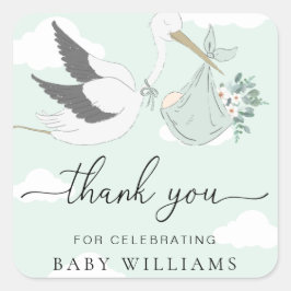 Adesivo Quadrado Chá de fraldas De Tempestade Verde Obrigado