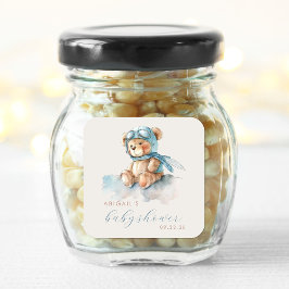 Adesivo Quadrado Chá de fraldas de um Urso de Urso Azul de Cama Azu