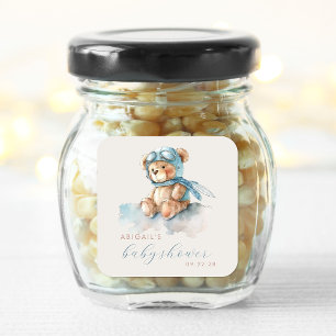 Adesivo Quadrado Chá de fraldas de um Urso de Urso Azul de Cama Azu