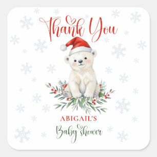 Adesivo Quadrado Chá de fraldas de Urso Polar de Natal Obrigado